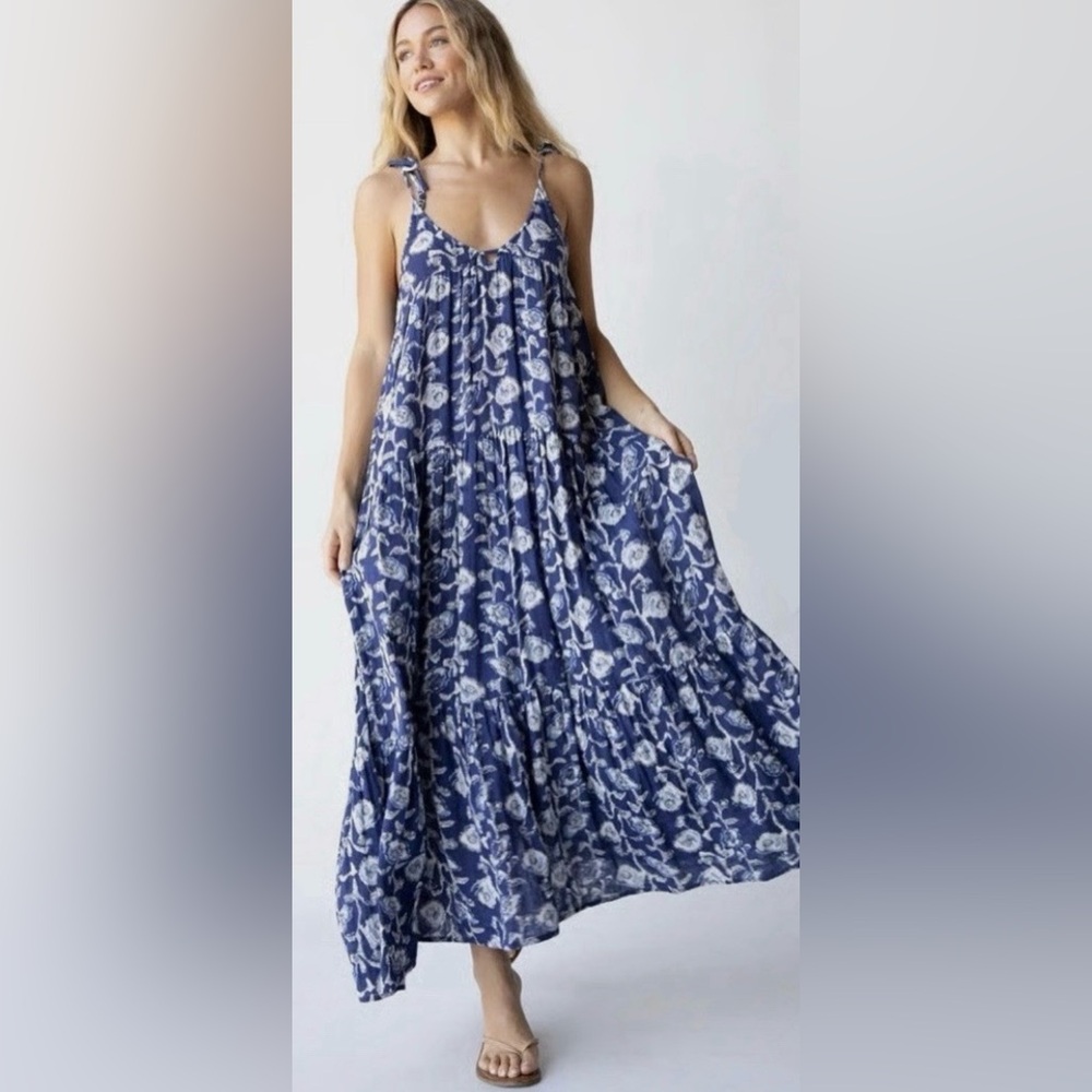 🦋NWT Natural Life Cotton Brooklynn Maxi Dress Blue Floral S